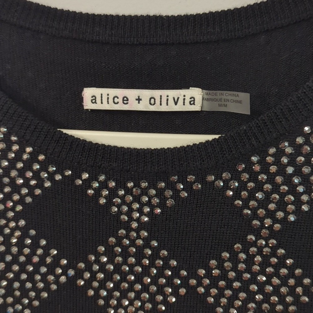 Alice +‎ Olivia Sweater Black Top with Silver Accents - Picture 4 of 5